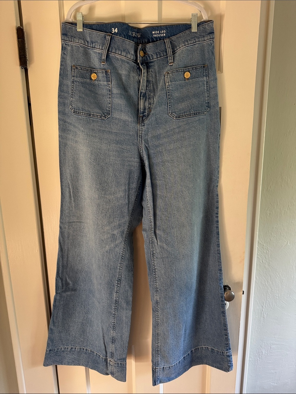 J. Crew Wide-Leg Trouser Jeans with Patch Pockets in Light Blue wash